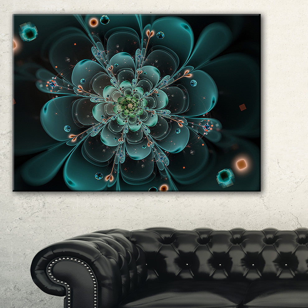 "Full Bloom Fractal Flower in Blue" Flower Canvas Wall Art, 40"x20"