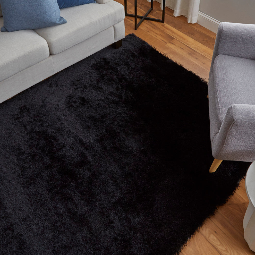 Weave & Wander Armada Plush Shag Rug, Black, 7'6"x9'6"