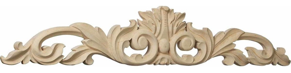 36 1/2"W x 6 1/4"H x 1"D Large Green Leaf Center with Scrolls, Alder