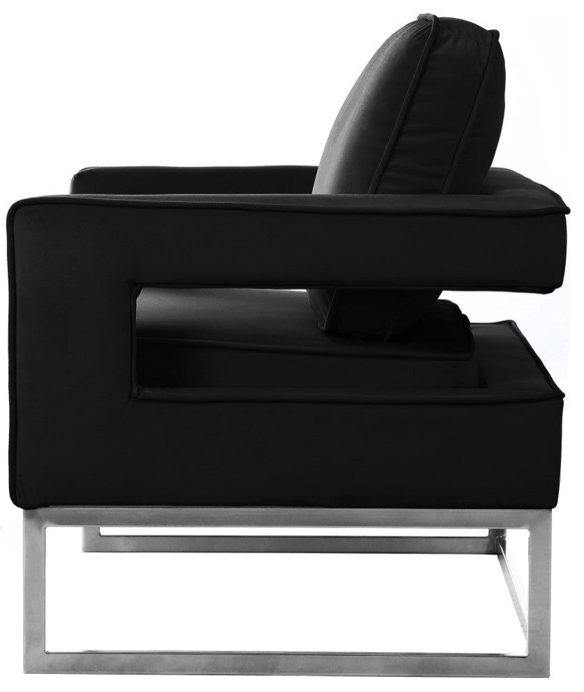 Noah Velvet Upholstered Accent Chair, Black, Chrome Base