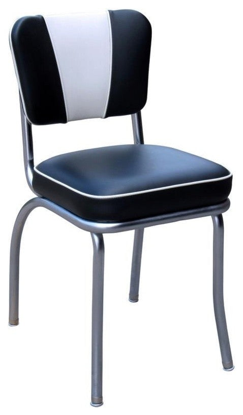 Retro Home Upholstered 'V' Back Dining Chair, Black, Box Seat