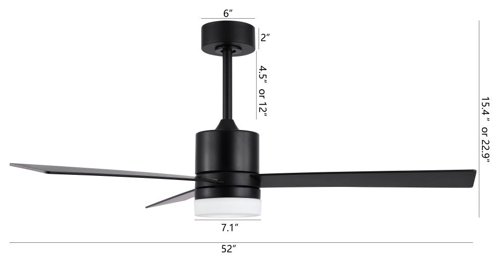 52" 3-Blade LED Ceiling Fan With Remote Control and Light Kit