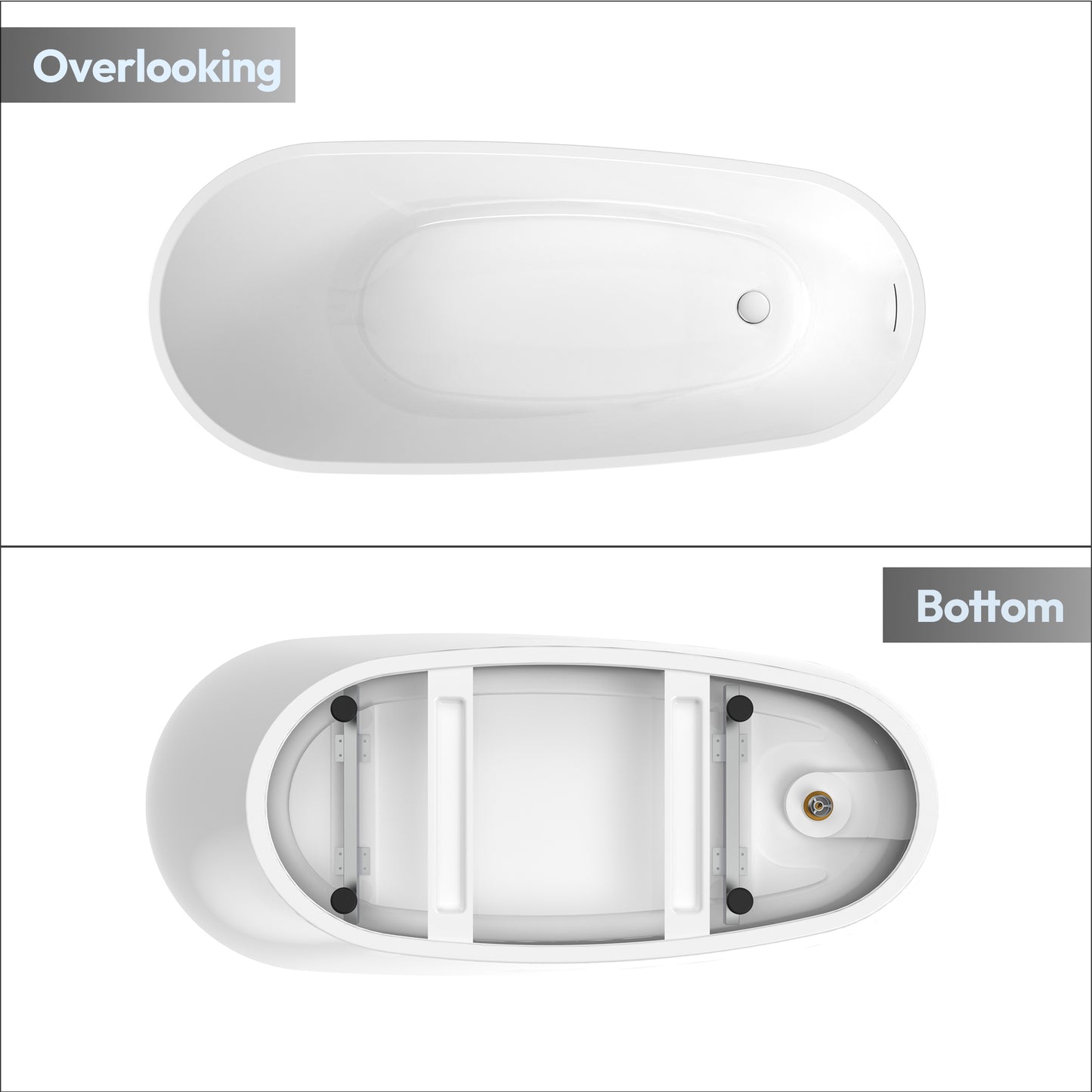 Lahore Freestanding Acrylic Soaking Bathtub, White, 59.1"l X 29.1"w