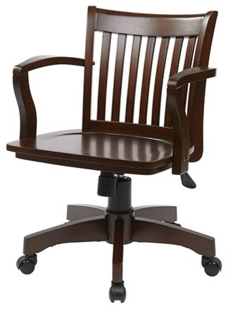 Espresso Wood Bankers Chair With Wooden Arms and Seat