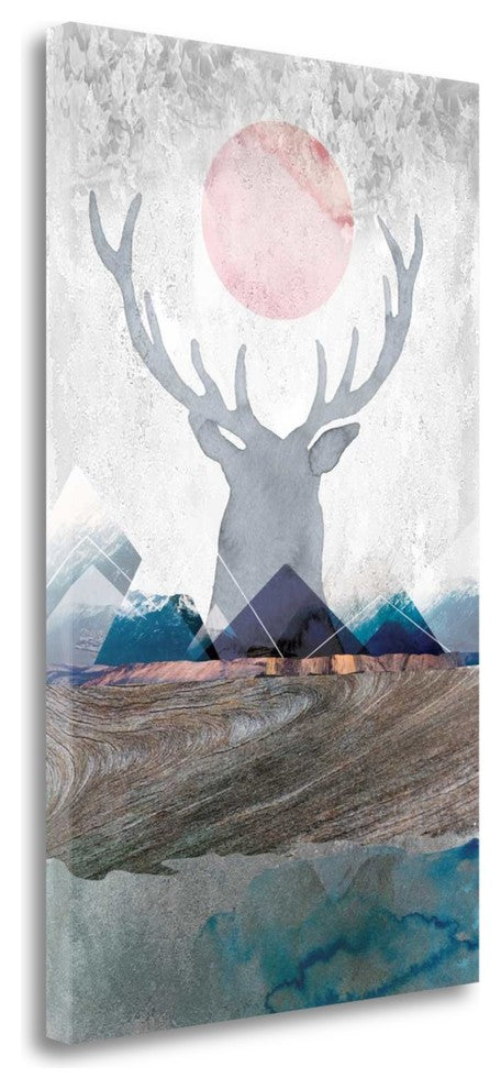 "Deer And Mountains 2" By Louis Duncan-He, Giclee Print on Gallery Wrap Canvas