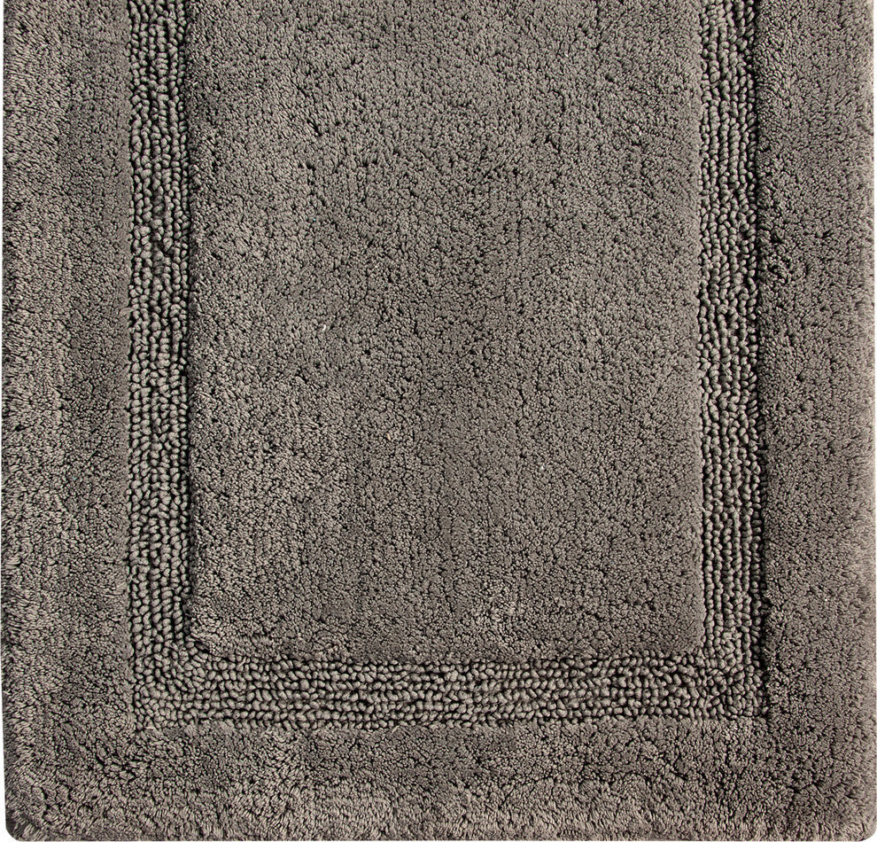 Bath Rug Cotton Solid Color Regency Pattern, Gray, 34"x21"