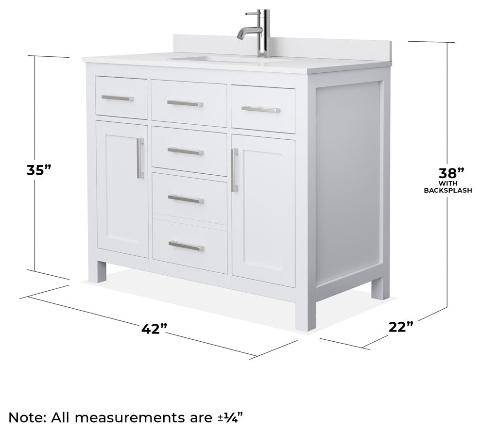Beckett 42" White Single Vanity, White Cultured Marble Top