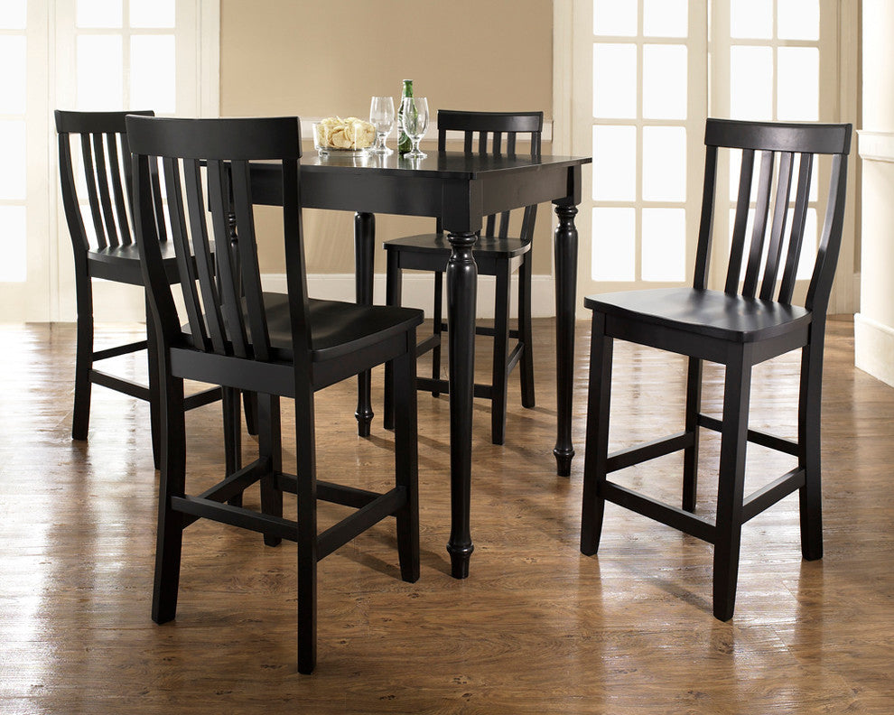 5-Piece Pub Dining Set With Turned Leg and School House Stools