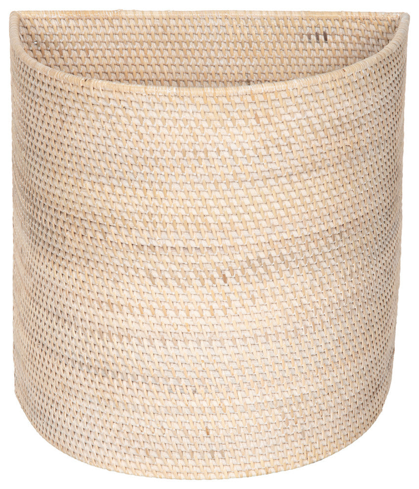 Loma Handwoven Half-Moon Rattan Waste Basket, Honey Brown, White-Wash