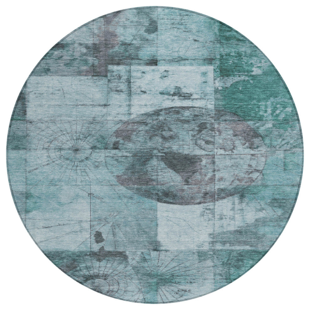 Machine Washable Indoor/Outdoor Chantille ACN1905 Teal 8' x 8' Round Rug