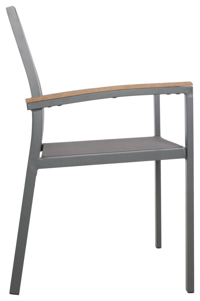 Emma Outdoor Aluminum Dining Chairs with Faux Wood Accents, Nartural, Gray, Set of 2