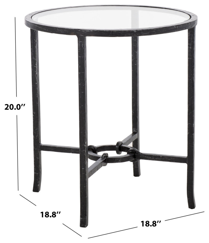 Safavieh Couture Tauri Metal Round Accent Table, Black/Clear