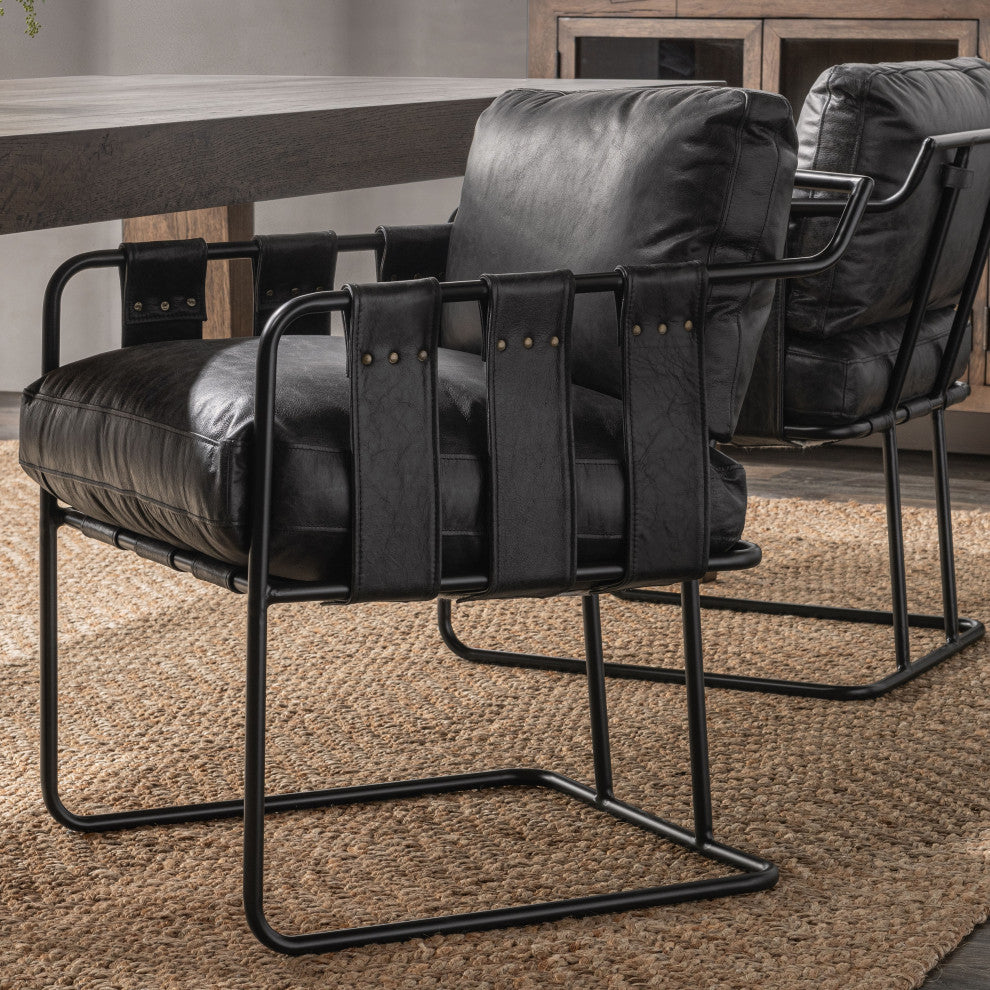 Strapling Leather Dining Chair, Black