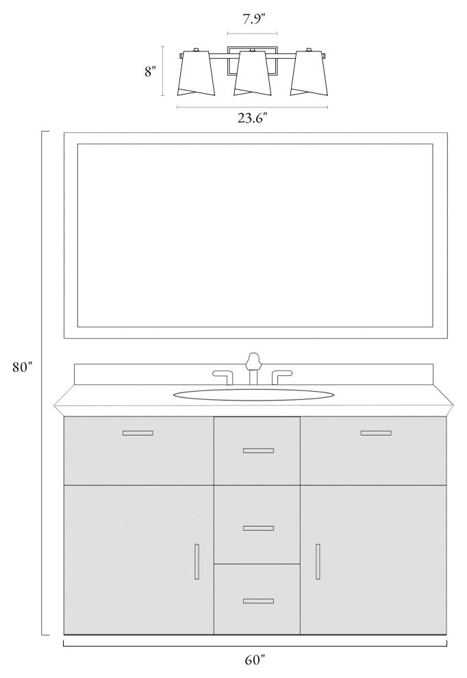 LNC Afmean 3-Light 24"W Modern Smoked-Gray Bathroom Vanity Light