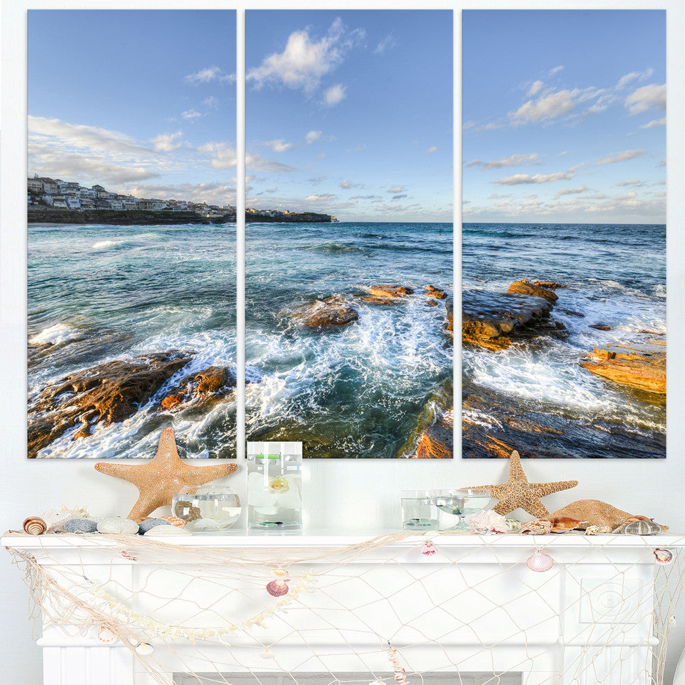 "White Waves in Bondi Beach" Beach Metal Wall Art, 3 Panels, 36"x28"