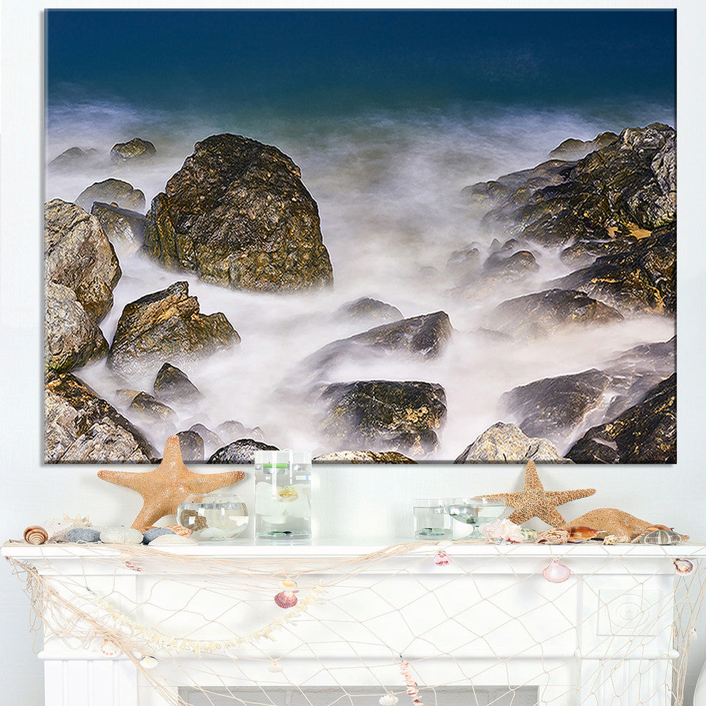 "Rocky Waves At Haeundae Coast Busan" Seascape Wall Art, 40"x20"