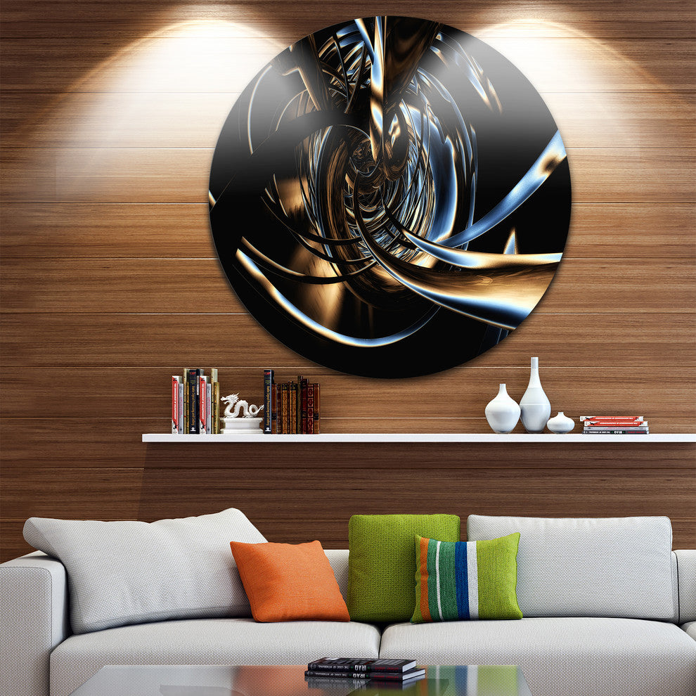 Fractal 3D Tangled Stripes, Abstract Art Round Metal Wall Art, 11"