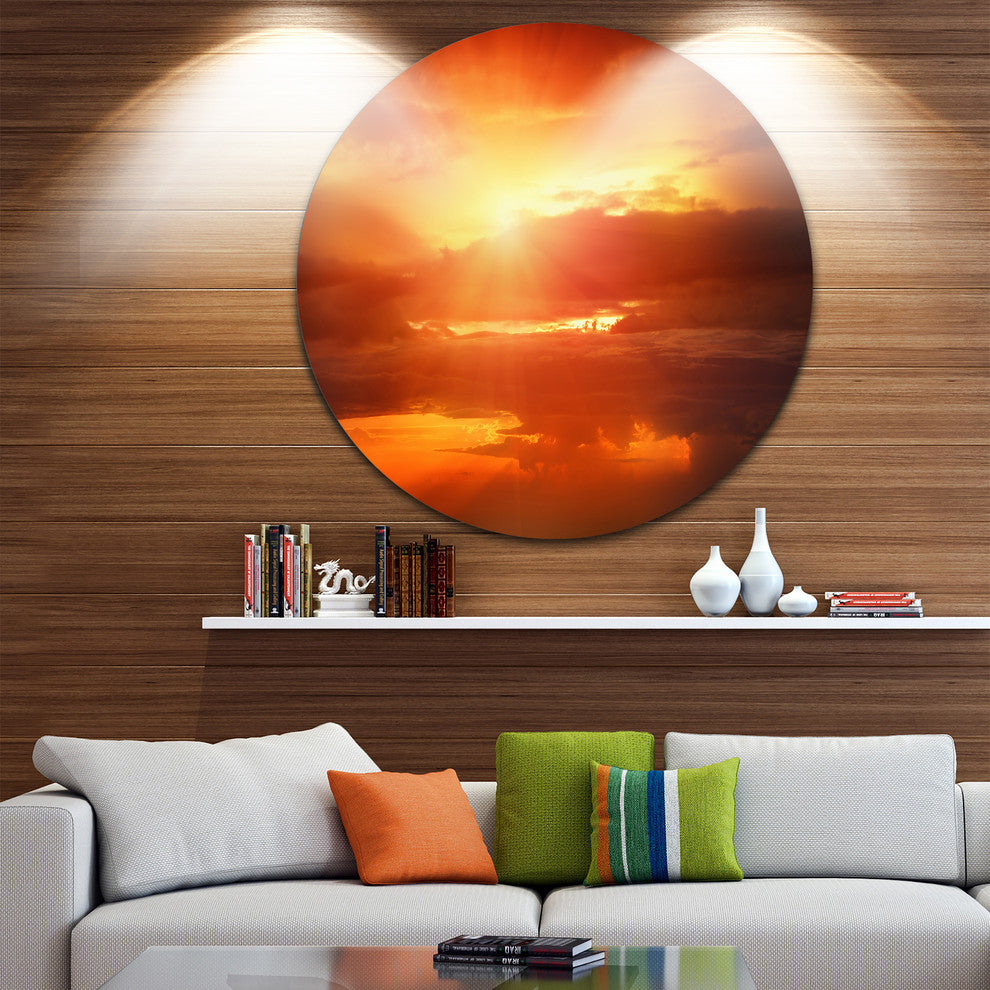 Yellow Sunset Above Clouds, Beach Disc Metal Wall Art, 11"