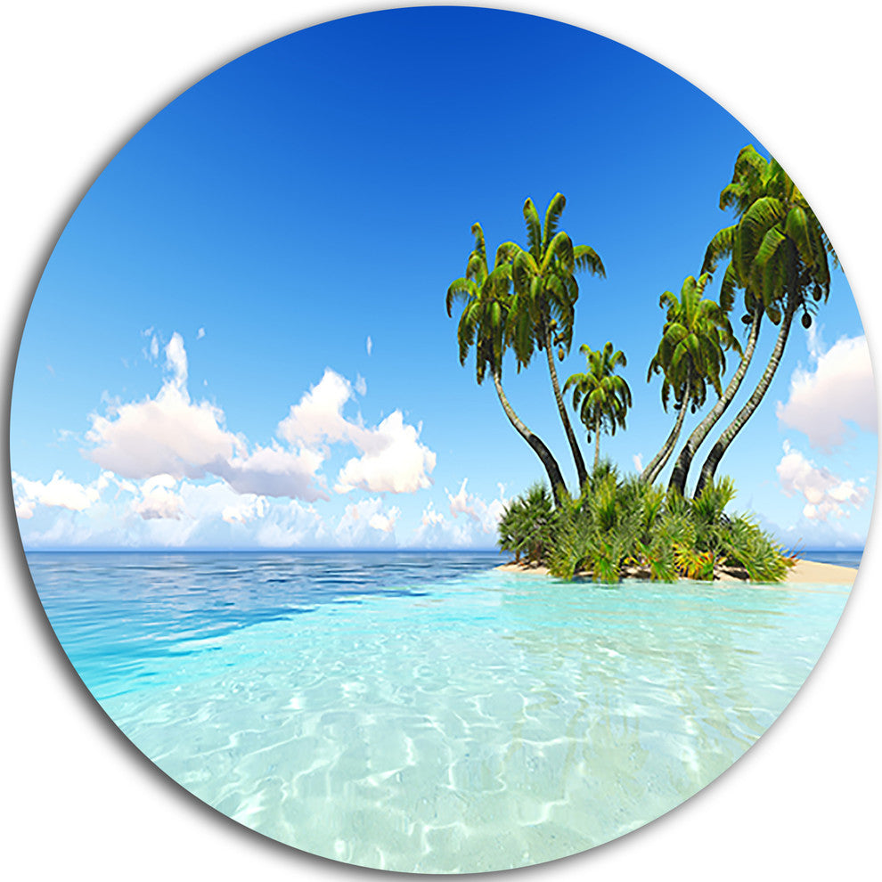 Corals Island Under Blue Sky, Seashore Round Metal Wall Art, 36"