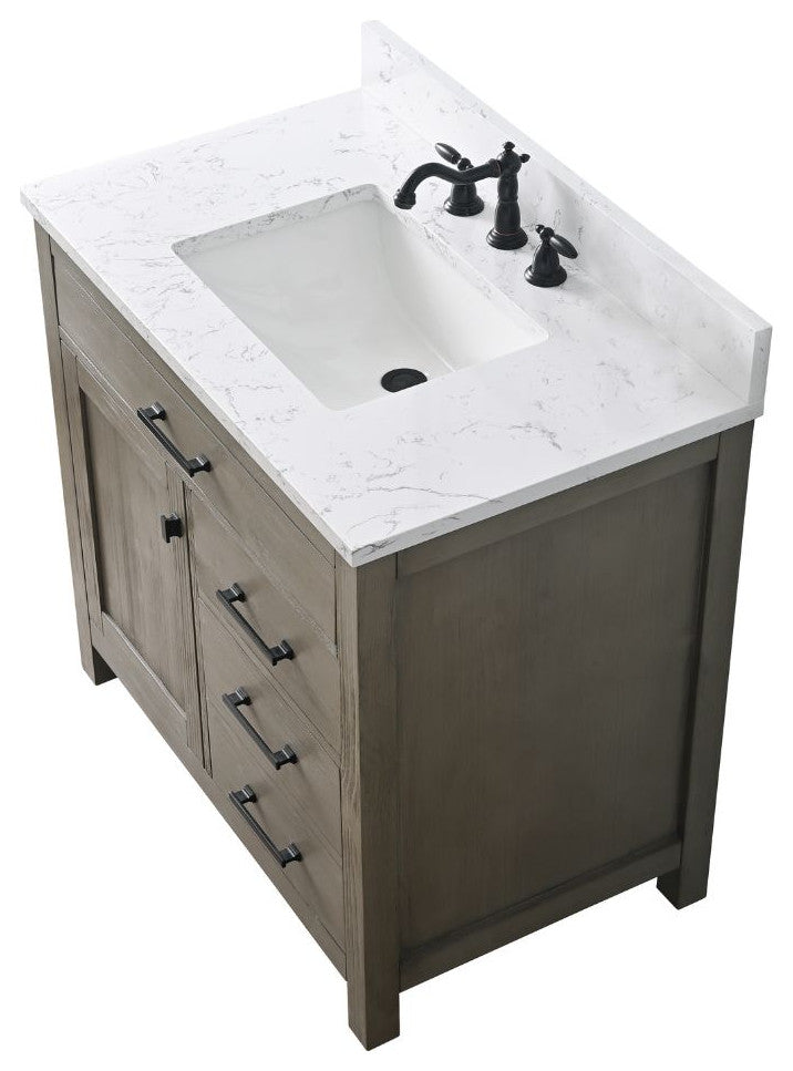 Jasper 36" Bathroom Vanity, Textured Gray, Ariston White Engineered Stone Top