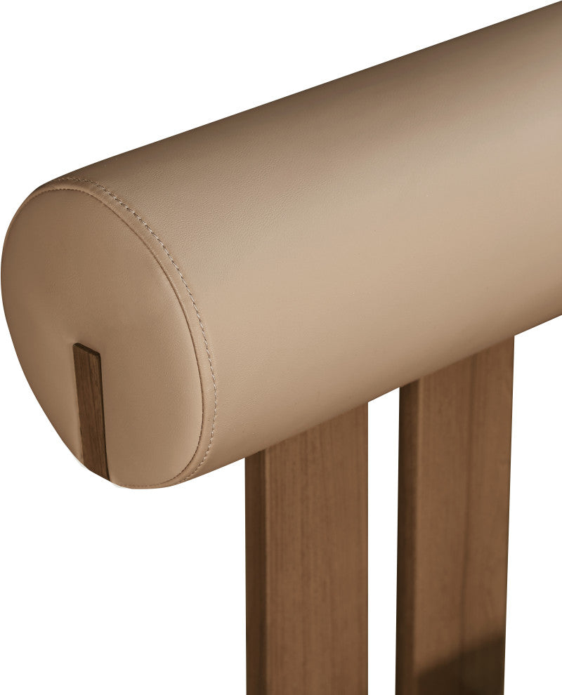 Dario Upholstered Dining Chair, Set of 2, Tan, Vegan Leather, Walnut Wood Look