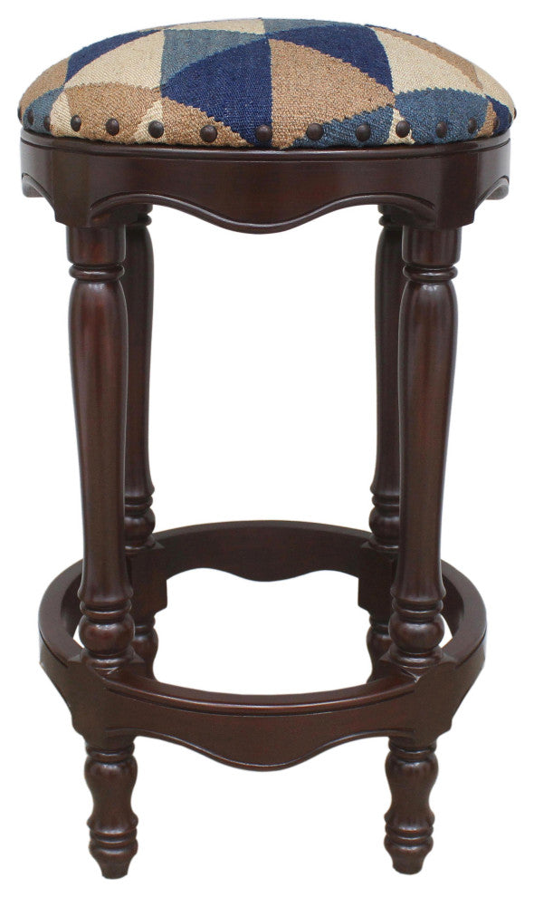 Shabby Chic Kilim Wood Bar Stool Jeffrey 18"x18"x32"