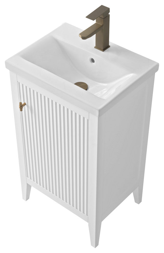 Vanity Art Freestanding Vanity, White, 20", Single Sink, Golden Brushed