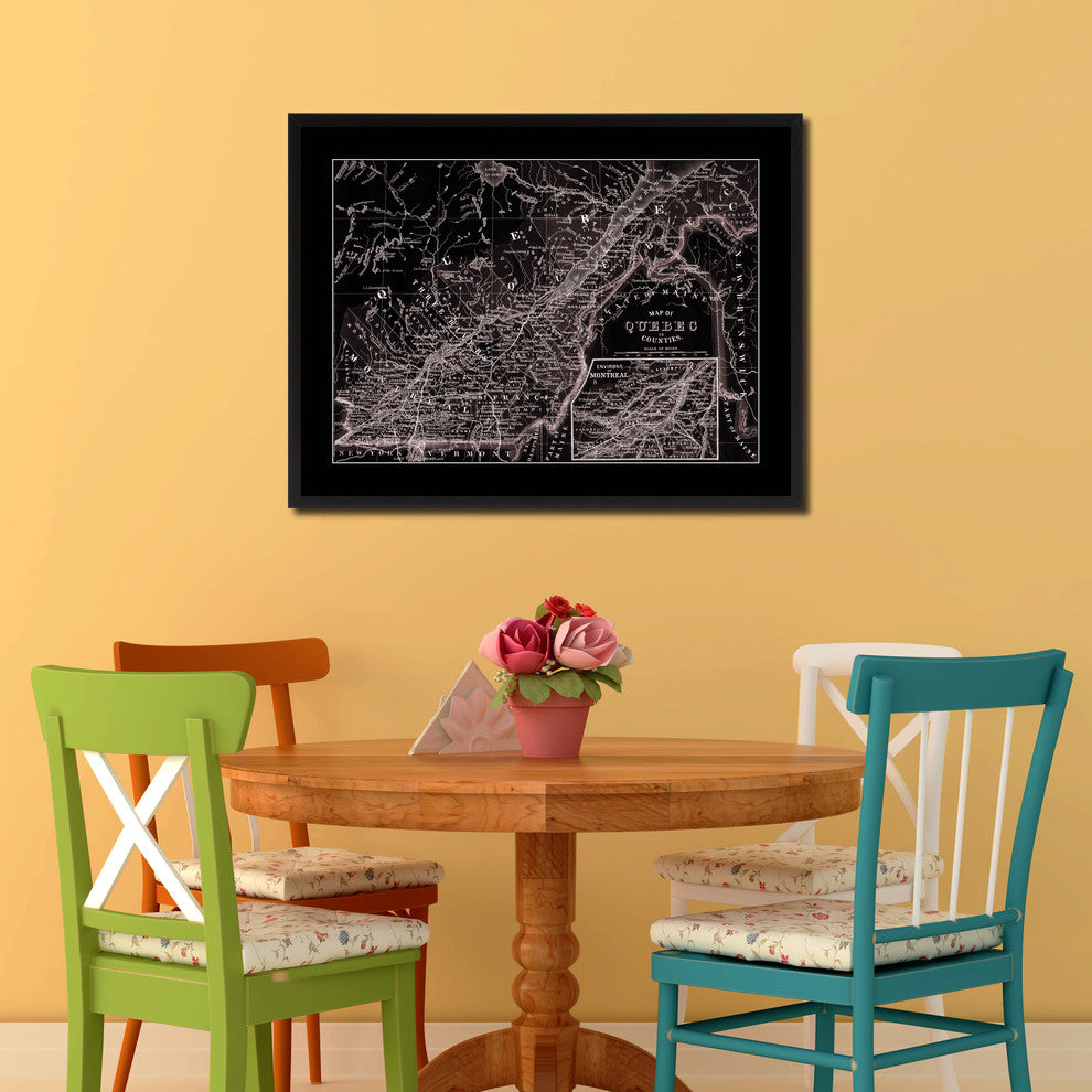 Quebec Montreal Vintage Vivid Sepia Map Canvas, 28"x37"
