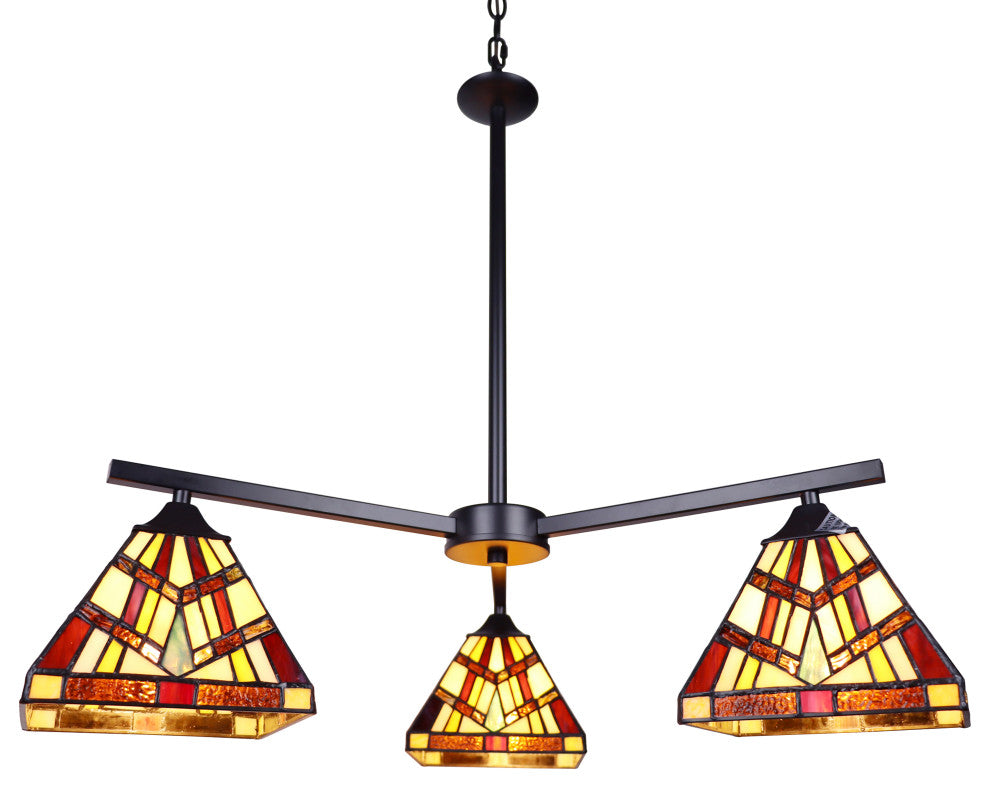 Vincent Mission Tiffany-Style 3 Light Chandelier 27" Wide