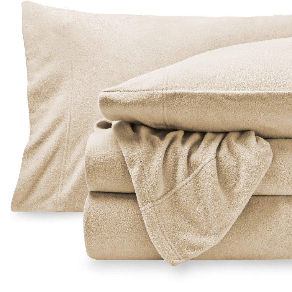 Bare Home Polar Fleece Sheet Set, Sand, Split King