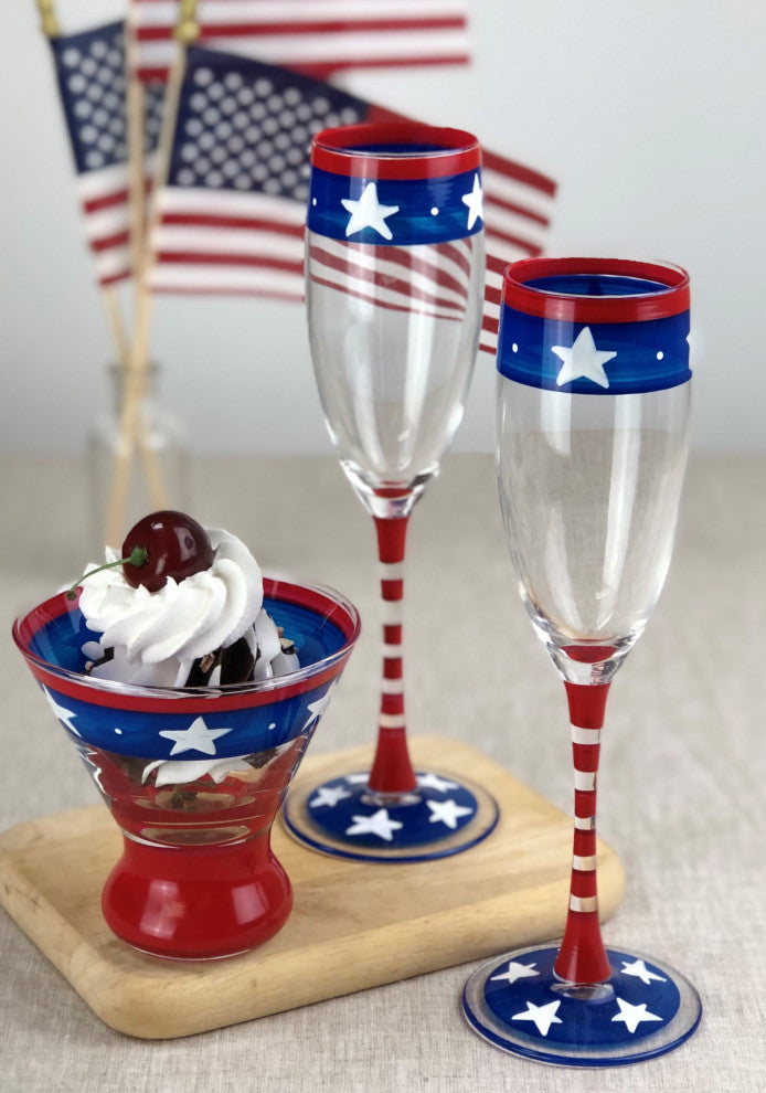 Stars and Stripes Champagne Flute Patriotic Collection, Set of 2