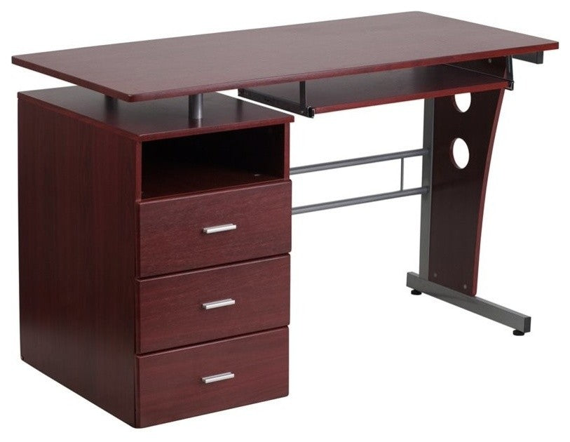 Mahogany Desk With Three Drawer Pedestal and Pull-Out Keyboard Tray