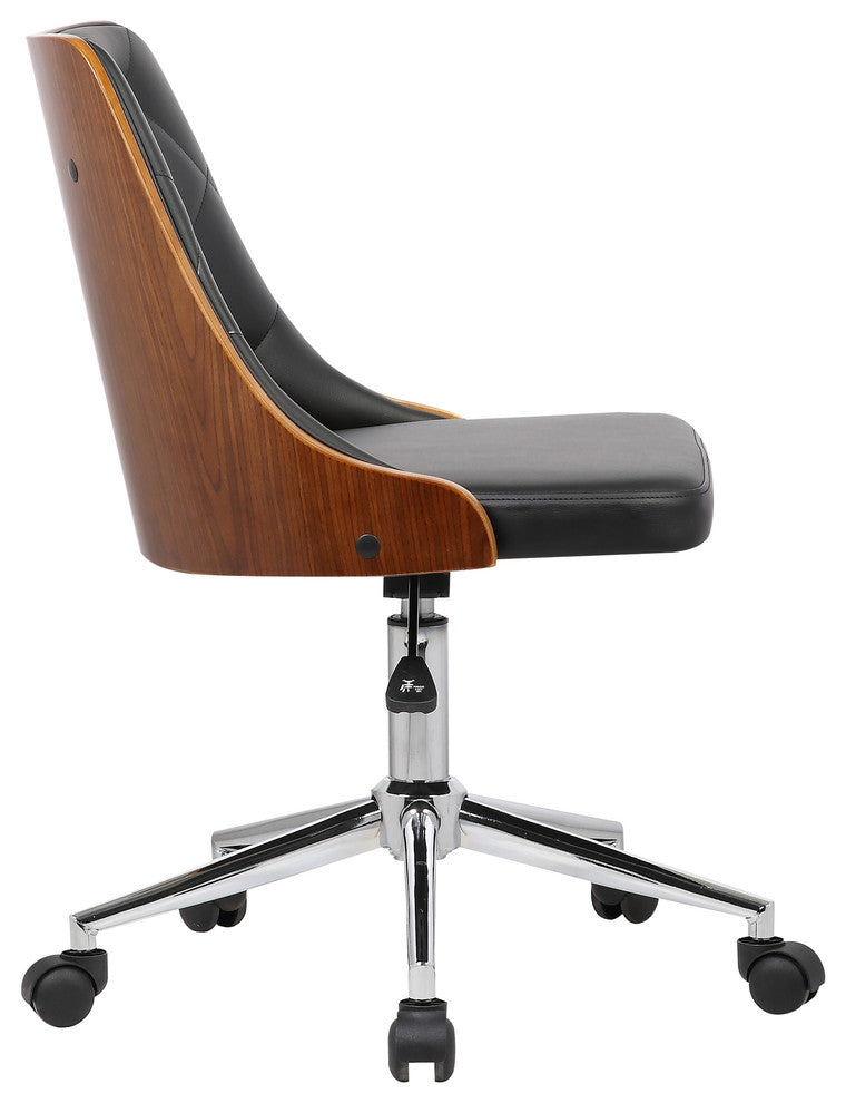 Diamond Chrome Mid-Century Office Chair With Walnut Veneer Back, Black