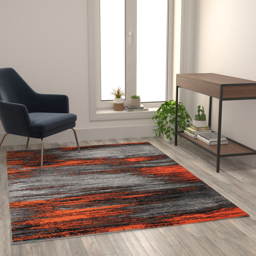 Angie Collection Rectangle 5' x 7' Scraped Design Area Rug, Orange
