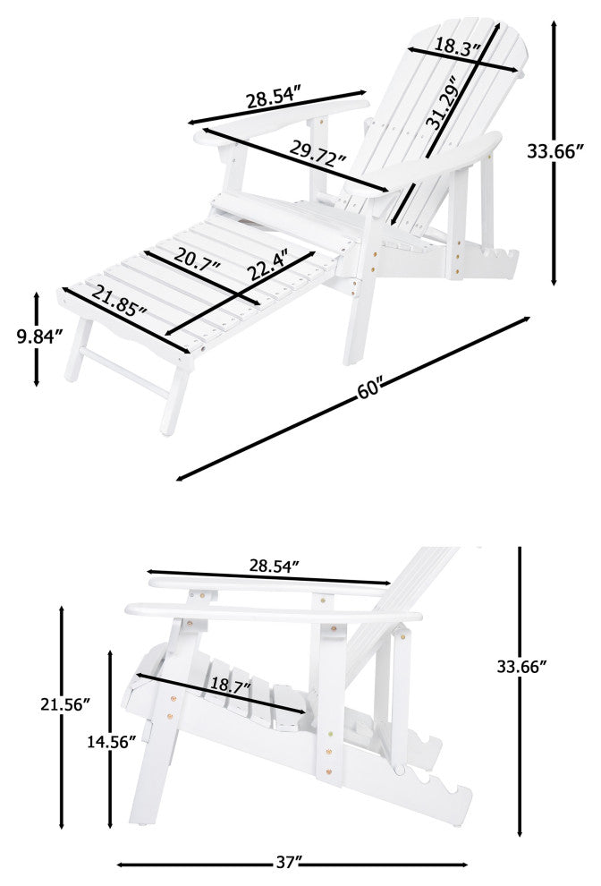 GDF Studio Katherine Outdoor Reclining Wood Adirondack Chairs, Set of 2, White
