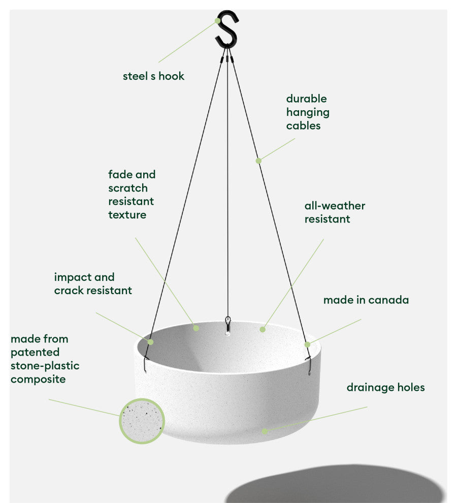 Pure Series Hanging Kona Bowl 14" Planter, White, 2 Pack