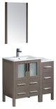 Torino 36" Gray Oak Modern Bathroom Vanity With Side Cabinet, FFT9151CH