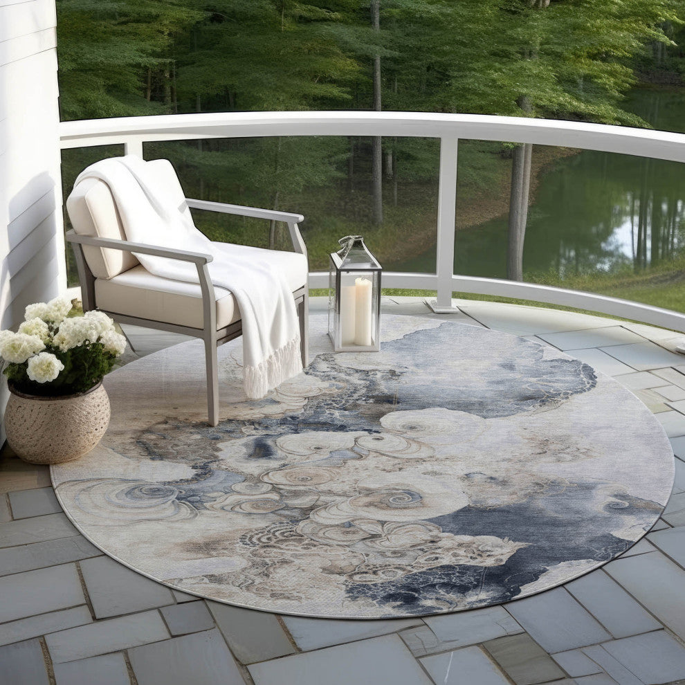 Machine Washable Indoor/Outdoor Chantille ACN1860 Gray 8' x 8' Round Rug