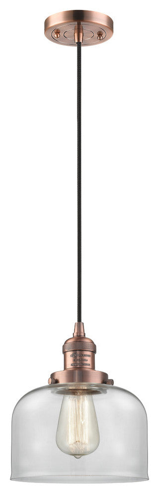 Large Bell 1-Light LED Pendant, Antique Copper, Glass: Clear