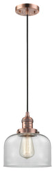 Large Bell 1-Light LED Pendant, Antique Copper, Glass: Clear