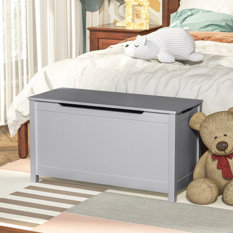 Kids Wooden Toy Box Storage with Safety Hinged Lid, Gray