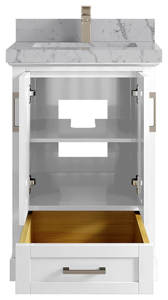 Boston 24 Single Sink Bathroom Vanity, White 2" Venatino Quartz