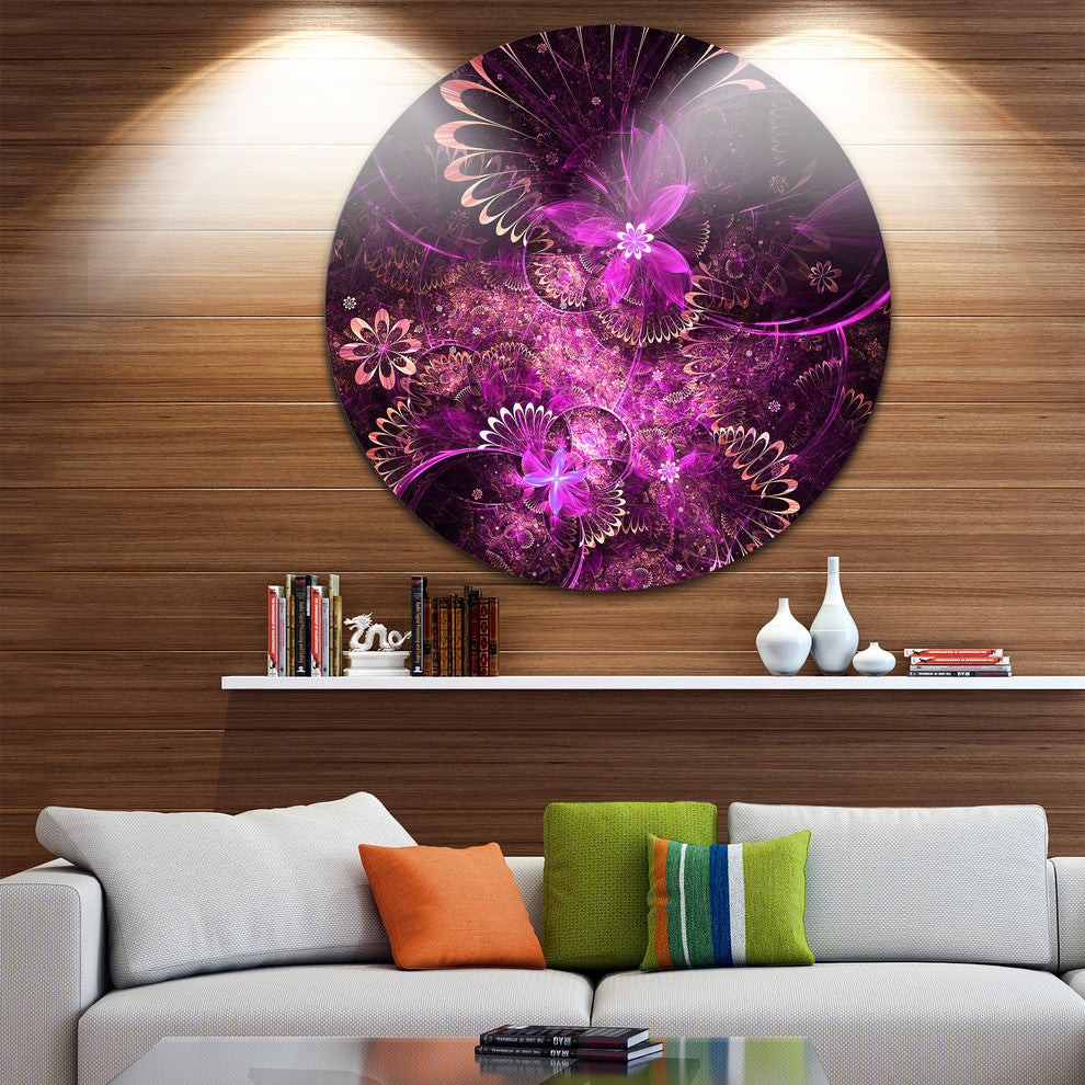 Glossy Bright Purple Fractal Flower, Floral Disc Metal Artwork, 23"