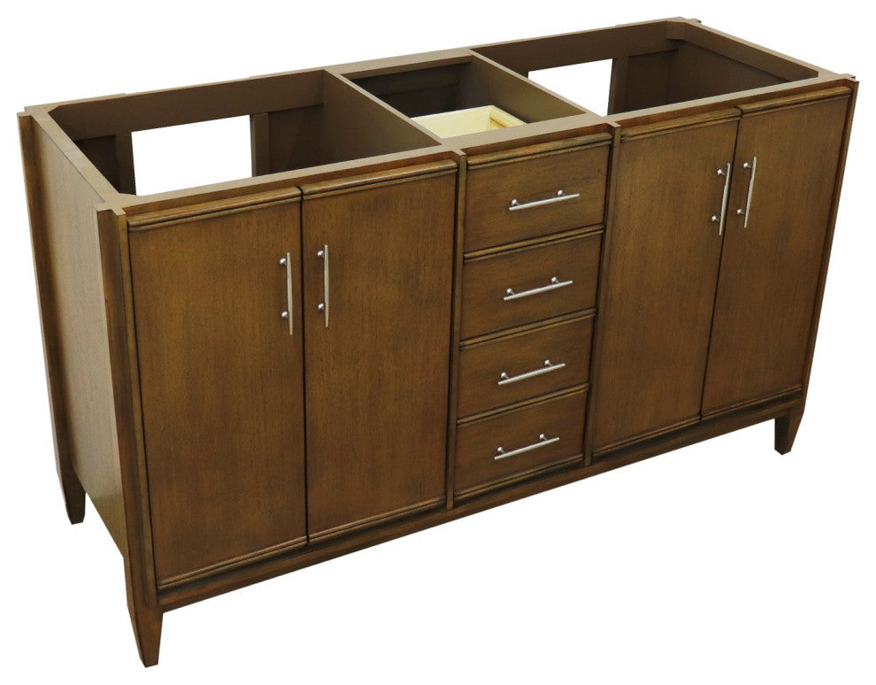 60" Double Vanity, Walnut Finish - Cabinet Only