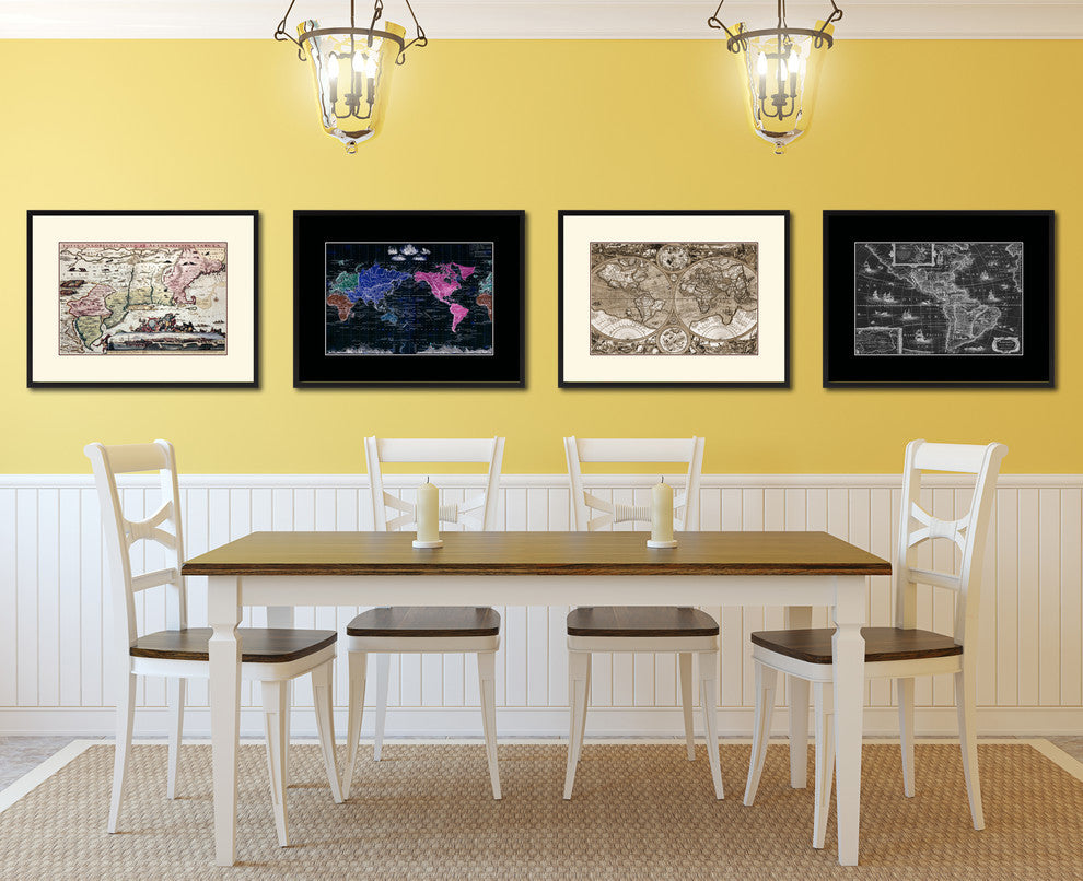 New England Vintage Map Print On Canvas With Picture Frame 28" X 37"