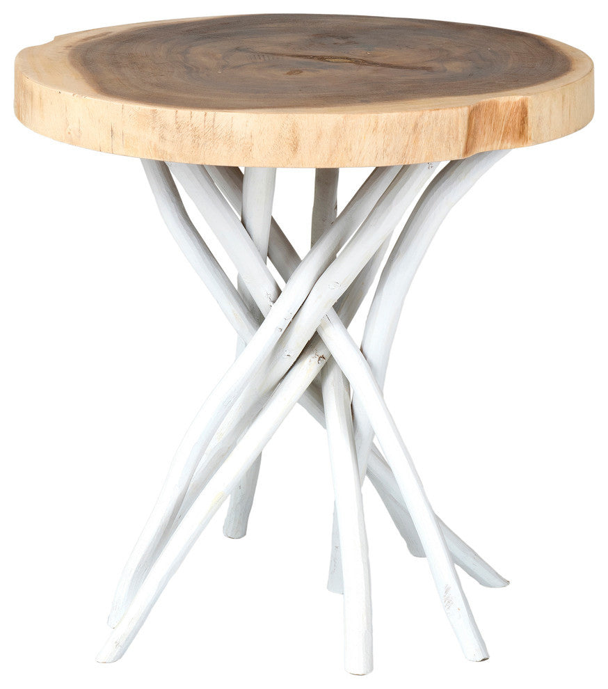 East at Main Merrill White Round Teakwood Accent Table