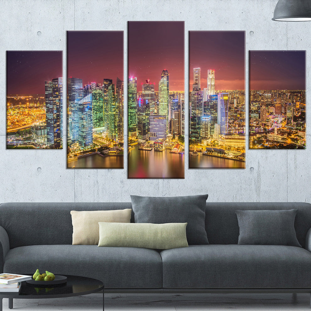 "Singapore Skyline View of Marina Bay" Canvas Print60"x32", 5-Panels