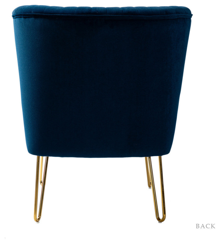 Tufted Side Chair With Golden Base, Navy