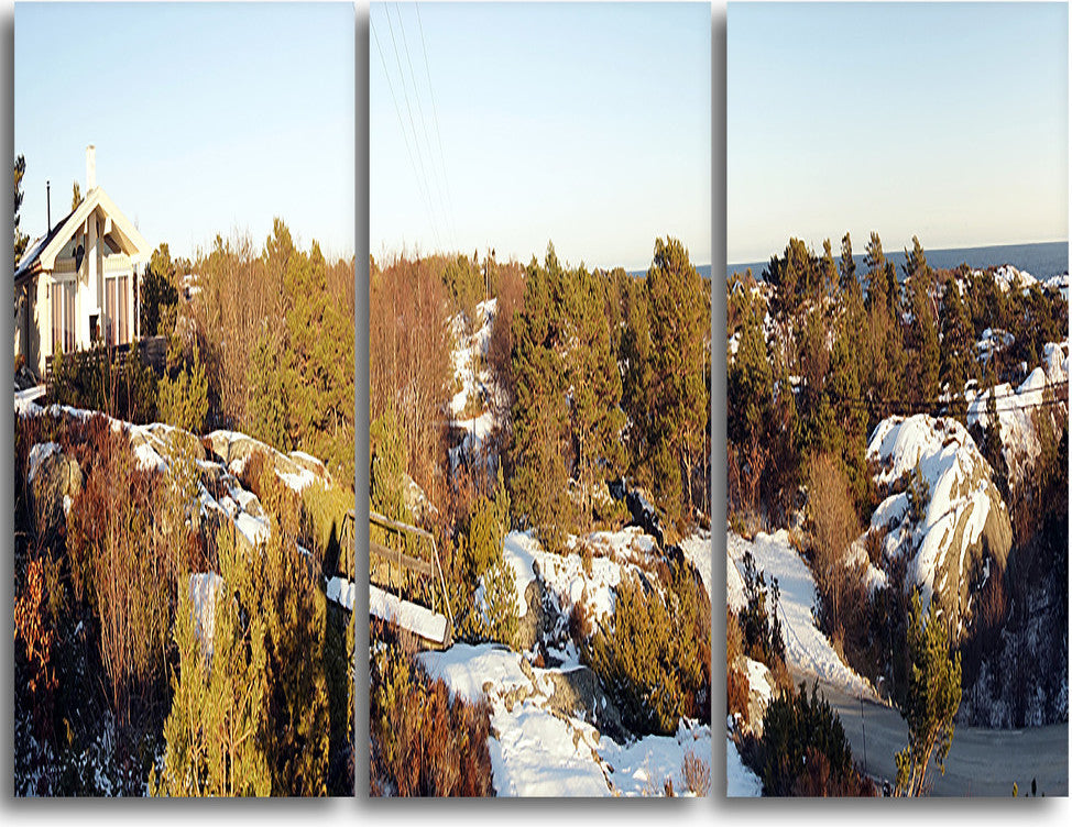"Rocky Coast With Wooden Cottage" Metal Wall Art, 3 Panels, 36"x28"