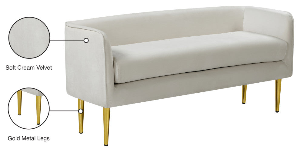 Audrey Velvet Upholstered Bench, Cream
